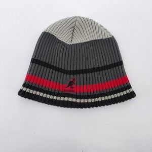 Kangol Mens Striped Ribbed Beanie Hat Gray Red Black Acrylic Ski Hiking